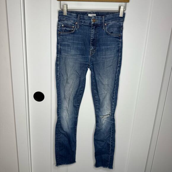 Mother High Waisted Looker Ankle Fray Distressed Jeans Goin For Gold Size 25 - Picture 2 of 10